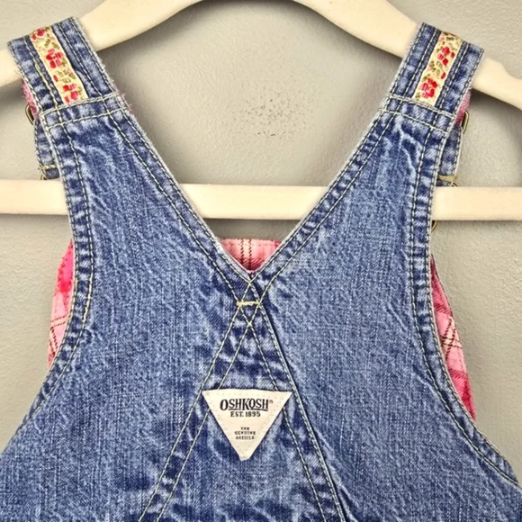 OSHKOSH B'GOSH Jean Overall Patchwork Dress Blue Pink Girls Size‎ 2T - Picture 5 of 9